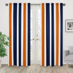 Navy & Orange Stripe Curtain Panels - Sweet Jojo Designs