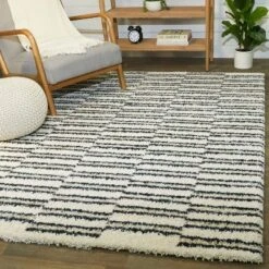 Forbes Striped Shag Kids' Rugs White - Balta Rugs