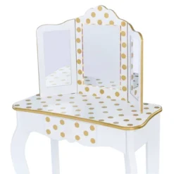 Fashion Polka Dot Gisele Play Vanity Set With Led Mirror White/Gold - Teamson Kids -Child Furniture Shop GUEST 7f0465b5 7e31 4824 94e3 6c7674369f78