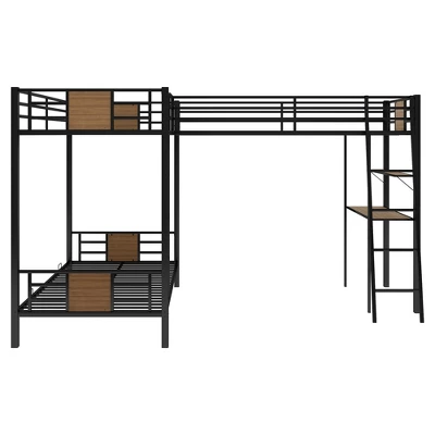 L-Shaped Twin Over Twin Bunk Bed With Twin Size Loft Bed With Desk And Shelf , Brown - ModernLuxe 8 L-Shaped Twin Over Twin Bunk Bed With Twin Size Loft Bed With Desk And Shelf , Brown - ModernLuxe - Image 6