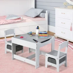Costway Kids Table Chairs Set With Storage Boxes Blackboard Whiteboard Drawing GreyNature -Child Furniture Shop GUEST 86ffcafc f435 4d98 86c3 7abc5eebc373