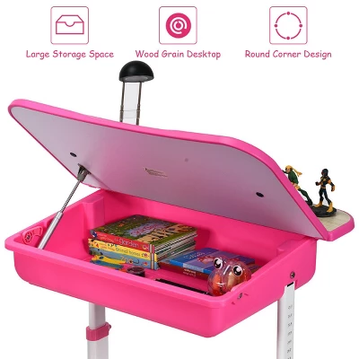 Costway Adjustable Children Study Desk Chair Set W/Winged Backrest Pink 5 Costway Adjustable Children Study Desk Chair Set W/Winged Backrest Pink - Image 3
