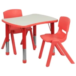 Emma And Oliver 21.875"W X 26.625"L Rectangular Plastic Height Adjustable Activity Table Set With 2 Chairs -Child Furniture Shop GUEST 8a36345d 072f 4719 bbf7 8119f2d54b52