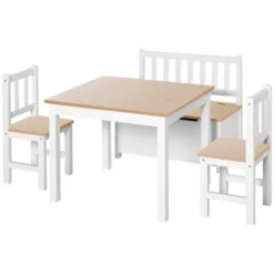 Qaba 4-Piece Kids Table Set With 2 Wooden Chairs, 1 Storage Bench, And Interesting Modern Design -Child Furniture Shop GUEST 8b6e0bdf 2514 4290 a8b5 b262a186884c