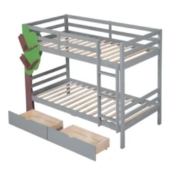 Twin-Over-Twin Bunk Bed With A Tree Decor And Two Storage Drawers-ModernLuxe -Child Furniture Shop GUEST 8ba22d42 f35e 49ca 9ee1 a8c32bc3fd3c