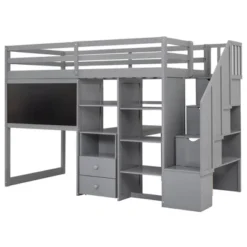 Twin Size Wood Loft Bed With Pullable Desk, Storage Shelves,Staircase And Blackboard-ModernLuxe -Child Furniture Shop GUEST 94cced6f b5d4 4801 8eee ce024f717513