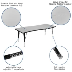 Emma And Oliver 3 Piece 86" Oval Wave Collaborative Grey Kids Adjustable Activity Table Set 19 Emma And Oliver 3 Piece 86" Oval Wave Collaborative Grey Kids Adjustable Activity Table Set -Child Furniture Shop GUEST 95b70b7d 888f 4fd4 af50 55ab1df31fa9