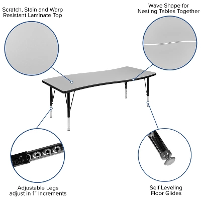 Emma And Oliver 3 Piece 86" Oval Wave Collaborative Grey Kids Adjustable Activity Table Set 8 Emma And Oliver 3 Piece 86" Oval Wave Collaborative Grey Kids Adjustable Activity Table Set - Image 6