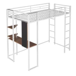 Twin Metal Loft Bed With 2 Shelves And Desk - ModernLuxe -Child Furniture Shop GUEST 95f3840b ff7e 49c0 8e69 766a80147281