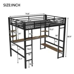 Full Size Metal Loft Bed With Long Desk And Shelves, Black - ModernLuxe -Child Furniture Shop GUEST 96dd70d0 658d 43fe 89fd 6bb6c93df2d2