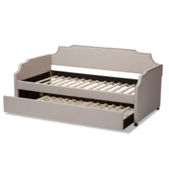 Twin Ally Fabric Upholstered Sofa Daybed With Roll Out Trundle Guest Bed Beige - Baxton Studio -Child Furniture Shop GUEST 970b7c77 5eac 49d6 96a4 6189fcfe1589