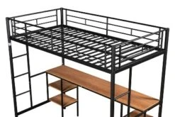 Metal Twin Size Low Loft Bed With Storage Shelf And Table, Black - ModernLuxe 18 Metal Twin Size Low Loft Bed With Storage Shelf And Table, Black - ModernLuxe -Child Furniture Shop GUEST 9781cac5 b279 4af5 8bce eaf902612711