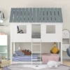Twin Over Twin Low Bunk Beds With House Shaped Roof And Guardrail, White-ModernLuxe -Child Furniture Shop GUEST 97879427 e162 4696 9ec1 4c7a23a572a4