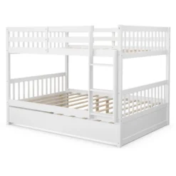 Costway Full Over Full Bunk Bed Platform Wood Bed W/ Trundle & Ladder Rail Brown/White -Child Furniture Shop GUEST 9aae7a19 c46c 4db5 961f f3732904c254