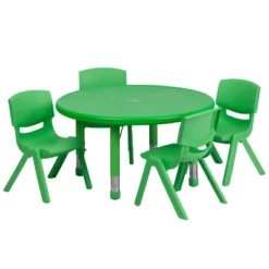 Flash Furniture 33" Round Plastic Height Adjustable Activity Table Set With 4 Chairs -Child Furniture Shop GUEST 9ba7db33 e4cf 4585 b3a0 41aff703b2fd