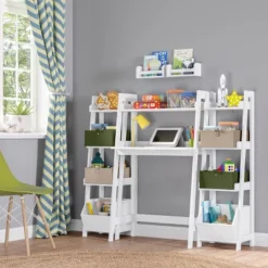 Kids' Desk With Ladder Shelf Storage And 2 Bonus Magnetic Art Display Bars White - RiverRidge Home -Child Furniture Shop GUEST a18ea58d 2f31 4883 bf1a 7c63e2644974