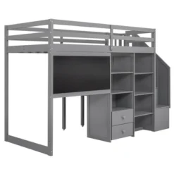 Twin Size Wood Loft Bed With Pullable Desk, Storage Shelves,Staircase And Blackboard-ModernLuxe -Child Furniture Shop GUEST a30f6f8a 39ed 4c8e 813d fb0a49928a24