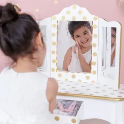Fashion Polka Dot Gisele Play Vanity Set With Led Mirror White/Gold - Teamson Kids -Child Furniture Shop GUEST a4f1b160 8651 492a 8ec6 c1584c296ea1