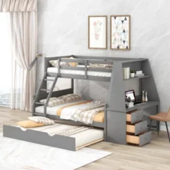 Twin Over Full Bunk Bed With Trundle, Built-in Desk, Three Storage Drawers And Shelf-ModernLuxe -Child Furniture Shop GUEST a600ebea e714 42dc ac80 f0b4ea9dc5f0