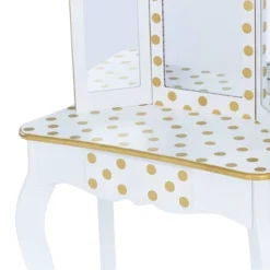 Fashion Polka Dot Gisele Play Vanity Set With Led Mirror White/Gold - Teamson Kids -Child Furniture Shop GUEST a887a881 9a99 4916 8be7 43147eb330b7