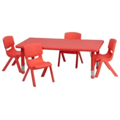 Emma And Oliver 24"W X 48"L Rectangular Plastic Height Adjustable Activity Table Set With 4 Chairs -Child Furniture Shop GUEST abf61390 e84b 47a8 a90e e0512615f34c