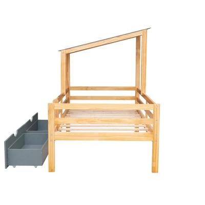 Twin Size House Low Loft Bed With Two Storage Drawers - ModernLuxe 8 Twin Size House Low Loft Bed With Two Storage Drawers - ModernLuxe - Image 6