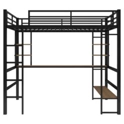 Full Size Metal Loft Bed With Long Desk And Shelves, Black - ModernLuxe -Child Furniture Shop GUEST b64da663 3c01 4c63 b0bd 3e55c6845882