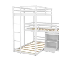 Twin Size L-shaped Wood Triple Bunk Bed With Storage Cabinet, Ladder And Blackboard-ModernLuxe -Child Furniture Shop GUEST b7b6f61c 6a6f 42a1 b10e 82c61e0c9a3c