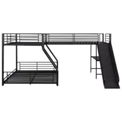 L-Shaped Twin Over Full Bunk Bed With Twin Size Loft Bed,Built-in Desk And Slide, Black - ModernLuxe -Child Furniture Shop GUEST b9577ee0 60a0 41a2 8404 5db56d5c2832