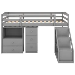Twin Size Loft Bed With Multifunctional Movable Built-in Desk And Staircase-ModernLuxe -Child Furniture Shop GUEST bb40fafc c23b 4a04 a07a 78528a707301