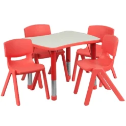Flash Furniture 21.875"W X 26.625"L Rectangular Plastic Height Adjustable Activity Table Set With 4 Chairs -Child Furniture Shop GUEST bd254b86 b913 41aa a069 2748049ad08f