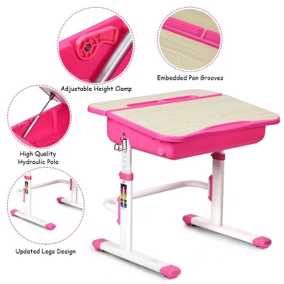 Costway Adjustable Children Study Desk Chair Set W/Winged Backrest Pink 7 Costway Adjustable Children Study Desk Chair Set W/Winged Backrest Pink - Image 5
