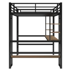 Full Size Metal Loft Bed With Long Desk And Shelves, Black - ModernLuxe -Child Furniture Shop GUEST beb9da41 2628 4a90 83bf 4ebeb9ba5491
