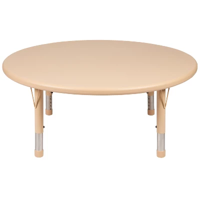 Emma And Oliver 45" Round Natural Plastic Height Adjustable Activity Table - School Table For 4 9 Emma And Oliver 45" Round Natural Plastic Height Adjustable Activity Table - School Table For 4 - Image 7