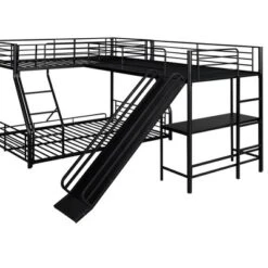 L-Shaped Twin Over Full Bunk Bed With Twin Size Loft Bed,Built-in Desk And Slide, Black - ModernLuxe -Child Furniture Shop GUEST beecb13d b3d4 4cab b766 648f0992d7ec