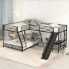 L-Shaped Twin Over Full Bunk Bed With Twin Size Loft Bed,Built-in Desk And Slide, Black - ModernLuxe -Child Furniture Shop GUEST bf463953 d74f 4c5f 8e11 81834b874337