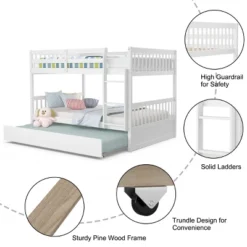 Costway Full Over Full Bunk Bed Platform Wood Bed W/ Trundle & Ladder Rail Brown/White -Child Furniture Shop GUEST bfe49d18 d1e6 4152 8f17 7d1866dcbc26