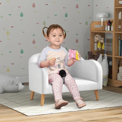 Qaba 2 Seater Kids Sofa, Cloud Shaped Children's Sofa For Nursery Playroom, With Soft Foam Padding, Anti-Tipping Design, For 2-5 Years, White 3 Qaba 2 Seater Kids Sofa, Cloud Shaped Children's Sofa For Nursery Playroom, With Soft Foam Padding, Anti-Tipping Design, For 2-5 Years, White