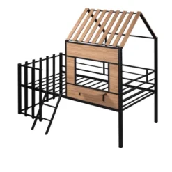Metal Twin Size Loft Bed With Roof, Windows, Railing And Ladder - ModernLuxe -Child Furniture Shop GUEST c34060c7 7e7b 4f93 9f9d 28085193c9a6