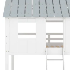Twin Over Twin Low Bunk Beds With House Shaped Roof And Guardrail, White-ModernLuxe -Child Furniture Shop GUEST c4b80859 1cda 4aaf 9f43 6cc857abecaf