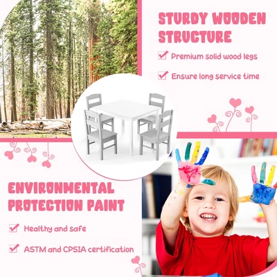 Costway Kids 5 Piece Table & Chair Set Wooden Children Activity Playroom Furniture Gift 8 Costway Kids 5 Piece Table & Chair Set Wooden Children Activity Playroom Furniture Gift - Image 6