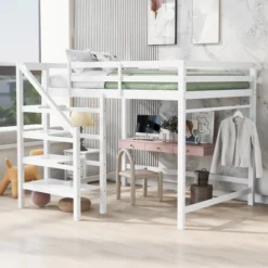 Full Size Loft Bed With Staircase And Safety Guardrails Gray/White-ModernLuxe 26 Full Size Loft Bed With Staircase And Safety Guardrails Gray/White-ModernLuxe -Child Furniture Shop GUEST ced131fa e033 439d 82a7 315e70b872c5
