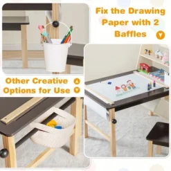 Costway Kids Art Table & Chairs Set Wooden Drawing Desk With Paper Roll Storage Shelf Bins -Child Furniture Shop GUEST d7047734 a0f0 47ed acdc 959ac8bbfa06