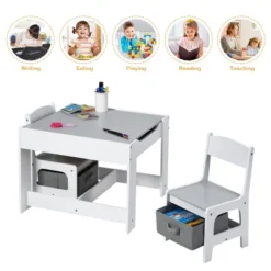 Costway Kids Table Chairs Set With Storage Boxes Blackboard Whiteboard Drawing GreyNature -Child Furniture Shop GUEST dbcda91c 63fa 4a81 a885 d86aa2526a17