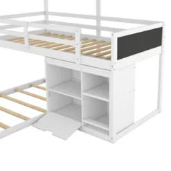 Twin Size L-shaped Wood Triple Bunk Bed With Storage Cabinet, Ladder And Blackboard-ModernLuxe -Child Furniture Shop GUEST ddddd968 28a3 488b b309 eab0d40e0265