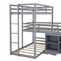 Twin Size L-shaped Wood Triple Bunk Bed With Storage Cabinet, Ladder And Blackboard-ModernLuxe -Child Furniture Shop GUEST dee116af 9f88 4ab6 84f5 058e066011ee