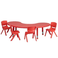 Flash Furniture 35"W X 65"L Half-Moon Plastic Height Adjustable Activity Table Set With 4 Chairs -Child Furniture Shop GUEST e52fa7ce 9a48 4065 b0c5 72d442c061f1