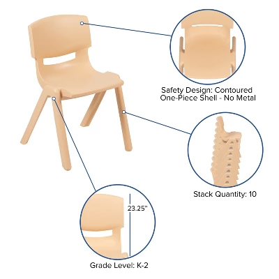 Emma And Oliver 2 Pack Plastic Stack School Chair With 13.25"H Seat, K-2 School Chair 5 Emma And Oliver 2 Pack Plastic Stack School Chair With 13.25"H Seat, K-2 School Chair - Image 3