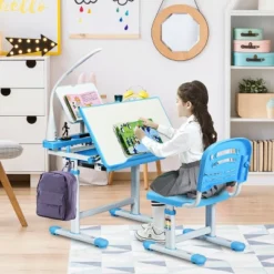 Costway Height Adjustable Kids Desk Chair Set Study Drawing W/Lamp & Bookstand -Child Furniture Shop GUEST e7d2a336 971d 4305 b13d f5dfa3e1972d