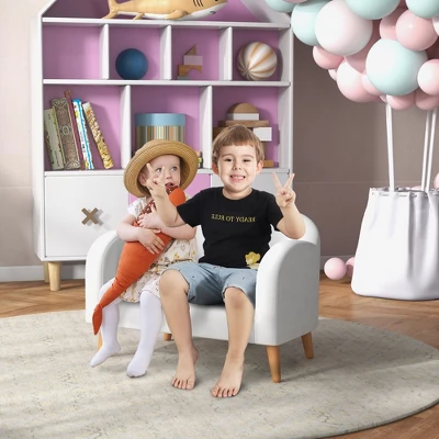 Qaba 2 Seater Kids Sofa, Cloud Shaped Children's Sofa For Nursery Playroom, With Soft Foam Padding, Anti-Tipping Design, For 2-5 Years, White 4 Qaba 2 Seater Kids Sofa, Cloud Shaped Children's Sofa For Nursery Playroom, With Soft Foam Padding, Anti-Tipping Design, For 2-5 Years, White - Image 2